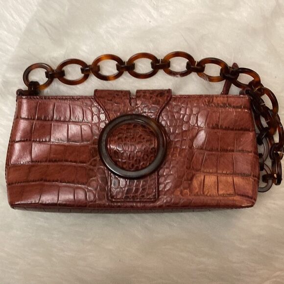 Adrienne Vittadini Brown Leather Clutch / Wristlet - Picture 2 of 13